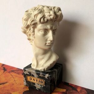 David Bust Sculpture on Marble Base Vintage Casea